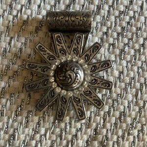 Etched rhinestone spur rowel pendant